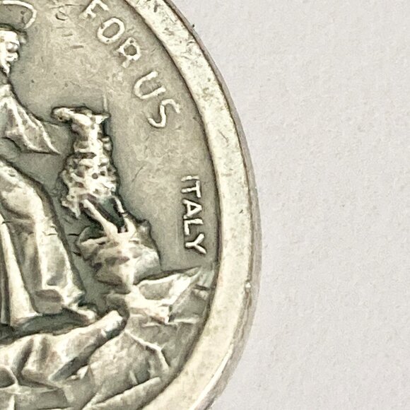 Vintage Saint Anthony Francis Medal Pendant Necklace Italy 24" Stainless Chain - Picture 7 of 15